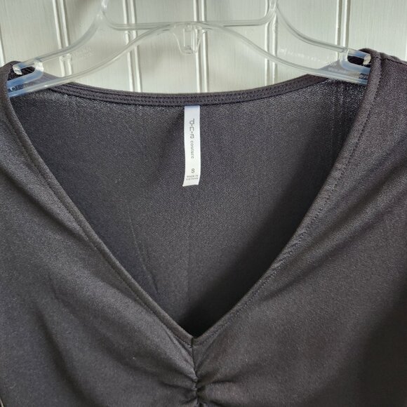 d.n.a couture Black Long Sleeve Front scrunch  & Ruffle Hem Blouse Small - Picture 4 of 6